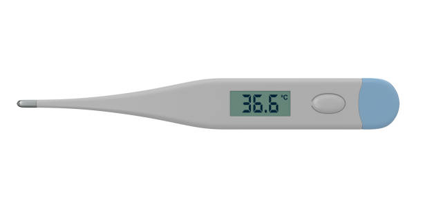 thermometer auf weißem hintergrund. isolierte 3d-illustration - isolated on white three dimensional accuracy arm stock-fotos und bilder