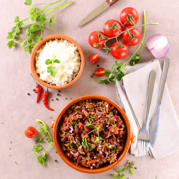istock chili con carne and rice 1305438336