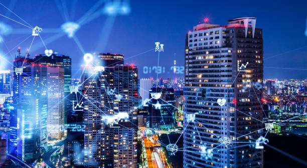istock Smart city and communication network concept. 5G. LPWA (Low Power Wide Area). Wireless communication. 1305439104
