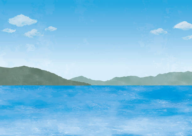 bildbanksillustrationer, clip art samt tecknat material och ikoner med akvarell med havs- och blå himmelsutsikt - japansk paradis ö