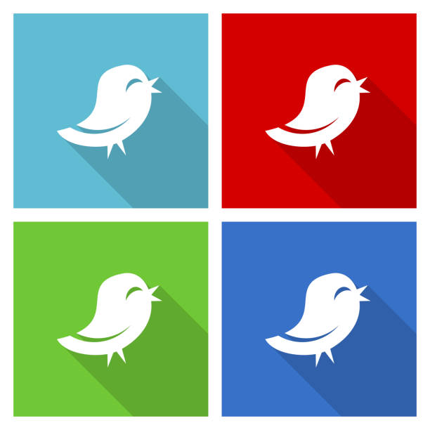 推特圖示集，平面設計向量插圖在eps 10為網頁設計和移動應用程式在四種顏色選項 - twitter 幅插畫檔、美工圖案、卡通及圖標
