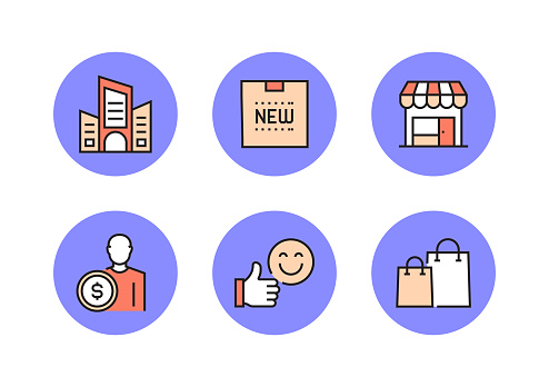 Shopping and Retail Related Flat Line Icons. Outline Vector Symbol Illustration.