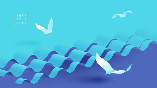 Vector illustration of waves sea birds abstract background