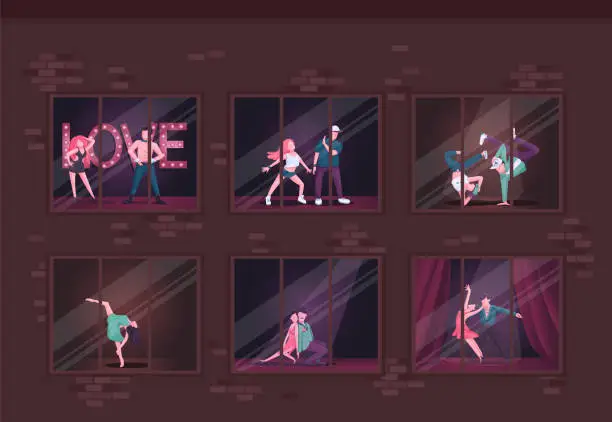 Vector illustration of Dancing studio flat color vector illustration