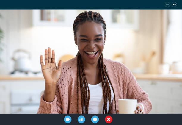 istock Cheerful Black Woman Having Video Conference While Drinking Coffee In Kitchen, Screenshot 1305454208