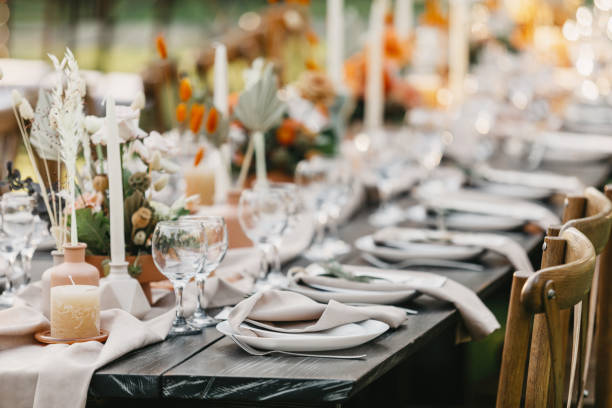 istock Outdoor banquet and modern design for boho wedding ceremony in summer 1305455758