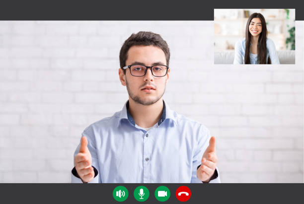 istock Man And Woman Having Online Video Call 1305457889