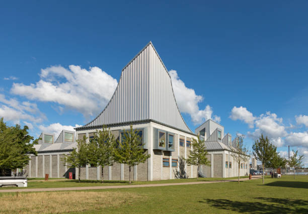 Aalborg, Denmark - September 1, 2020: The Utzon Center , a cultural center located in Aalborg waterfront. The center was designed by the famous Danish architect Jørn Utzon, who was raised in Aalborg, and his son Kim.