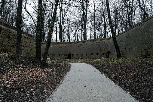 A recreational alley in the former moat of the Nysa Fortress, which is a tourist attraction and the backyard of the City Park.