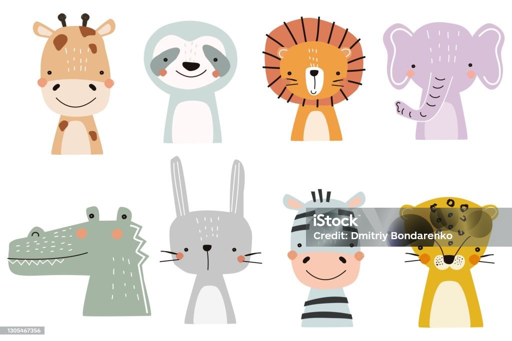 Set Of Cute Designer Animals On White Background Vector Illustration For  Printing On Fabric Postcard Wrapping Paper Book Picture Wallpaper Cute Baby  Background Stock Illustration - Download Image Now - iStock