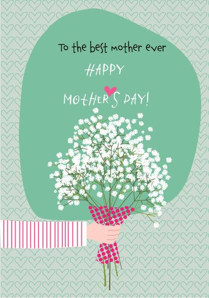 ilustrações de stock, clip art, desenhos animados e ícones de motherâ´s day greeting card with hand giving flowers - mother gift