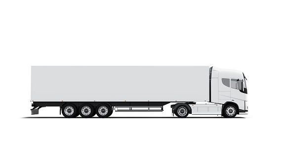 white semi-truck with trailer, front view, truck of my own generic design, 3d render