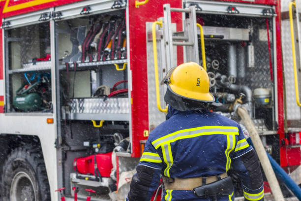 istock fire truck equipment and fireman 1305471403