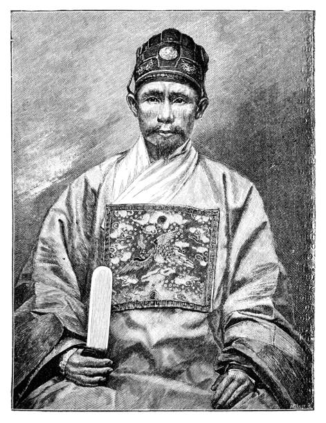 Man from Tibet. History and Culture of Asia. Antique Vintage Illustration. 19th Century Man from Tibet. Culture and history of Asia. Vintage antique black and white illustration. 19th century. tibetan ethnicity stock illustrations