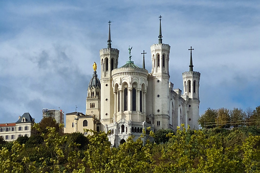Close-up of the Basilica of Fourvière seen from the East