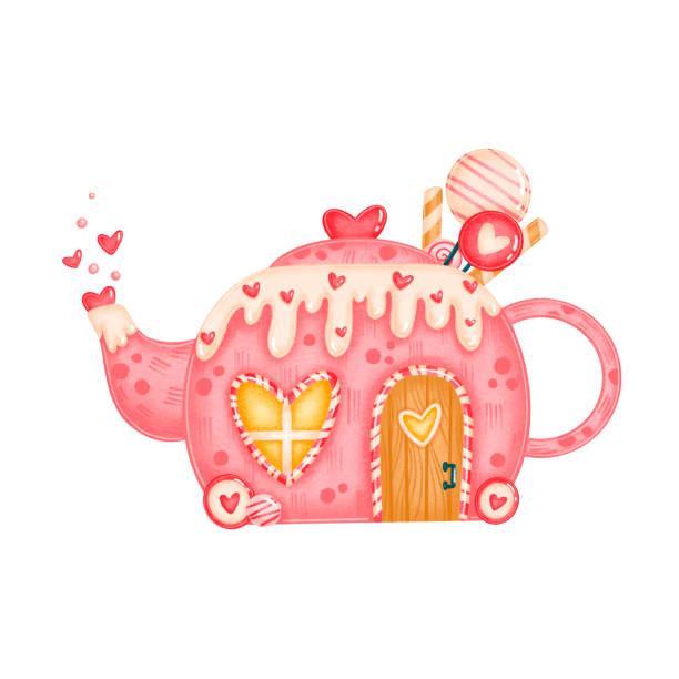istock Valentine's day cute candy teapot house illustration isolated on white background 1305474431