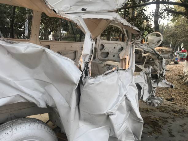 istock A Crashed car after a road accident years ago 1305475659