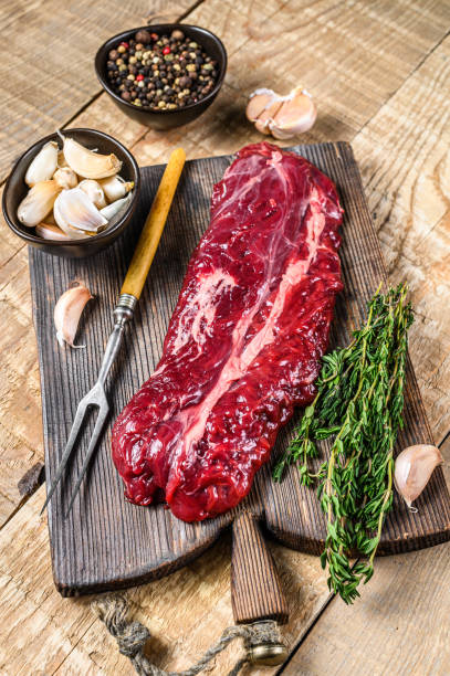 Butchers choice steak Onglet  Hanging Tender beef meat. wooden background. Top view