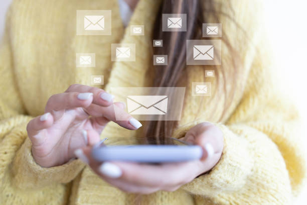 istock Women's hand typing on mobile smartphone, Live Chat Chatting on application Communication Digital Web and social network Concept. 1305483534