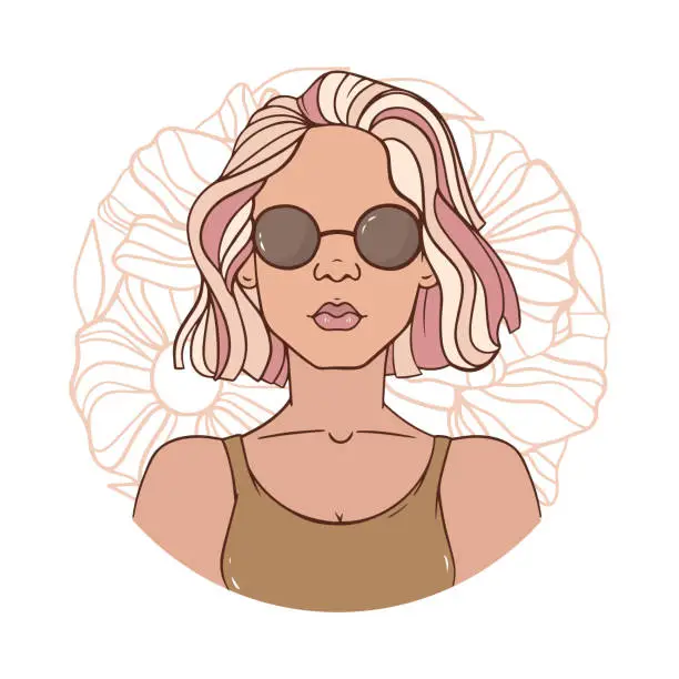 Vector illustration of Hippie girl in sunglasses