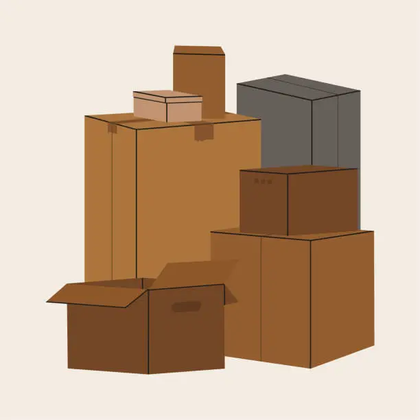 Vector illustration of Set of isolated cardboard boxes for moving