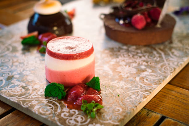 istock Small artistic strawberry cream cake dessert 1305489353