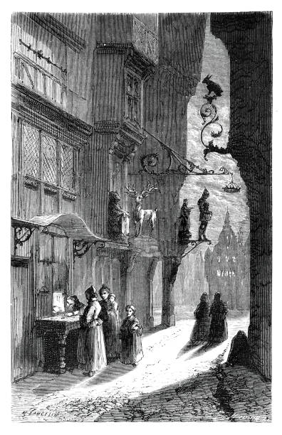 ilustrações de stock, clip art, desenhos animados e ícones de bakery in alley of ulm germany 1862 - 1862