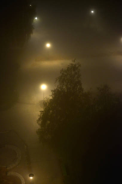 istock Fog at night above the residential district 1305491251