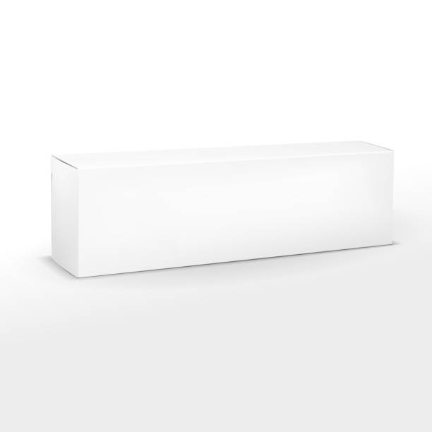 Realistic long White paper or cardboard box mockup for toothpaste, cosmetics, cream. Packaging collection. Box Design Template. Vector illustration isolated on white background. Here Can Be Creams, Gel, Sauce, Paint, Glue, Lotions, Medicines. Use Mockup f Realistic long White paper or cardboard box mockup for toothpaste, cosmetics, cream. Packaging collection. Box Design Template. Vector illustration isolated on white background. Here Can Be Creams, Toothpaste, Gel, Sauce, Paint, Glue, Lotions, Medicines. Use Mockup for Your Design. cardboard box mockup stock illustrations