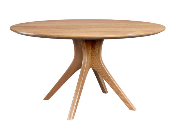 istock Round wooden retro table. Dining table isolated on white background. Clipping path included. 3D render. 1305495347