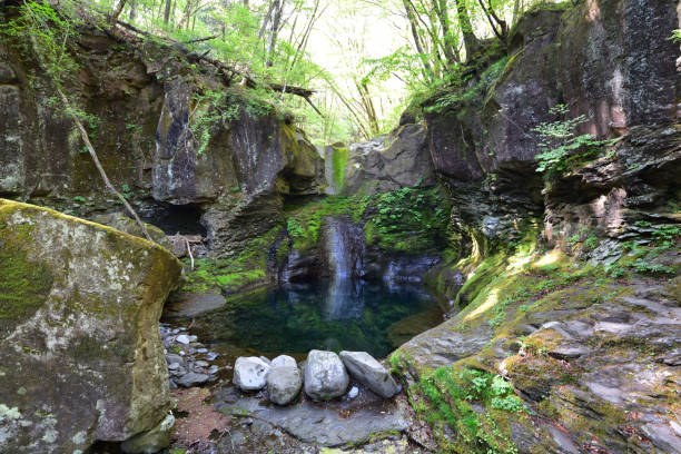 istock Fantastic green and blue waterfall, but no water at that time 1305496140
