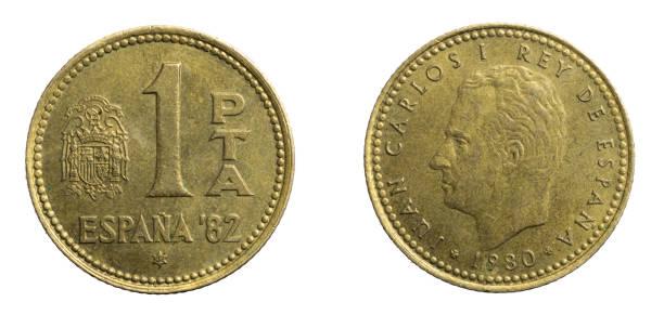 istock Spain one pta coin on white isolated background 1305496484
