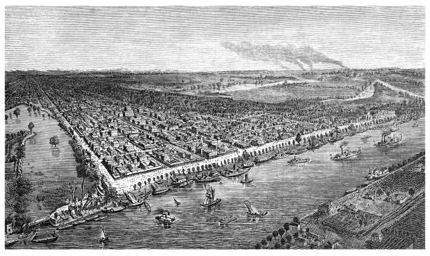 ilustrações de stock, clip art, desenhos animados e ícones de aerial view of sacramento california usa 1862 - san francisco county skyline panoramic california