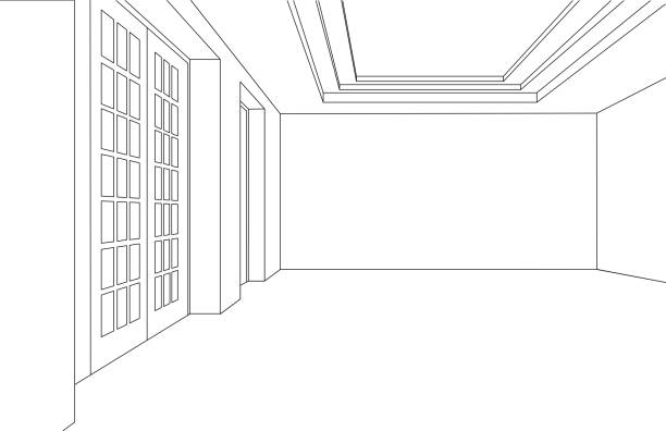 空の白い部屋の線画画。 - floor ceiling entrance hall indoors点のイラスト素材／クリップアート素材／マンガ素材／アイコン素材