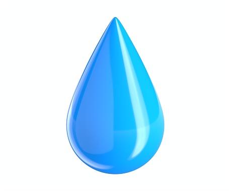 3D render of blue water drop icon isolated on white background