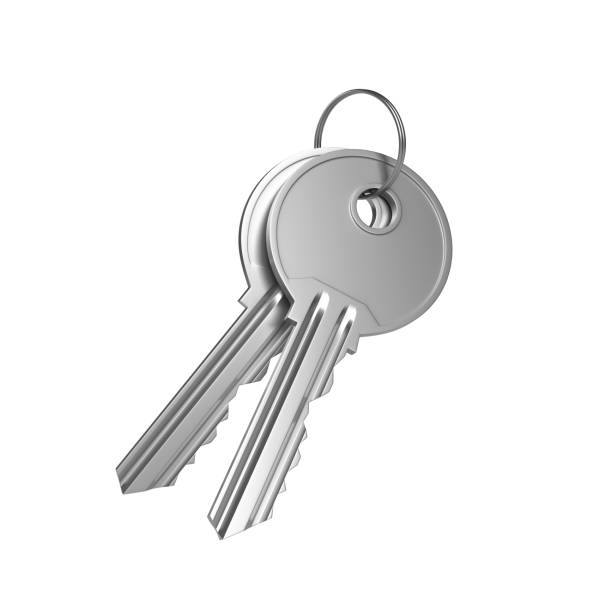 istock Bunch of keys with ring isolated on white background 1305505512