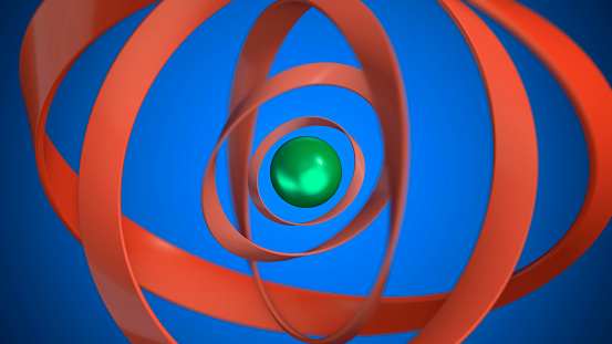 Orange Loop Block Circular Orange Loops Surrounding A Green Sphere 3d Render Stock Photo ...