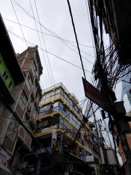 istock Street in Kathmandu with it's typical power lines, Nepal. 1305508416