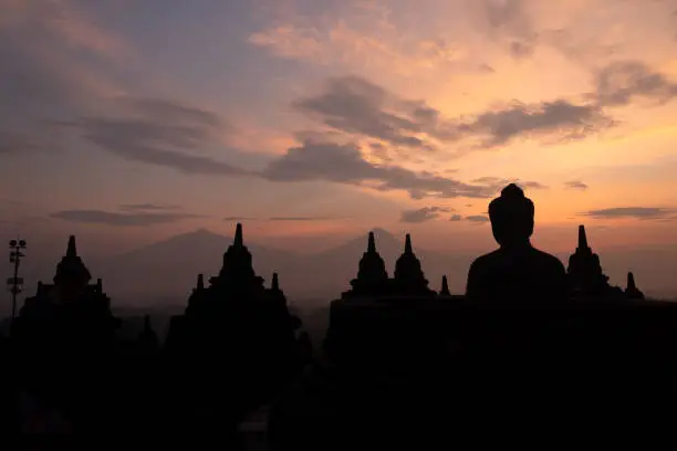 Visiting the Borobudur Temple on Java (Indonesia) for an amazing colorful sunrise.