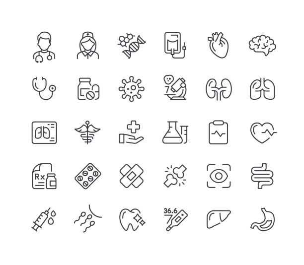 Medical Line Icons Editable Stroke Set of medical line vector icons. Editable stroke. care stock illustrations