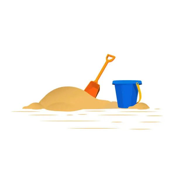 Vector illustration of Vector illustration of Children's sand shovels and blue bucket.