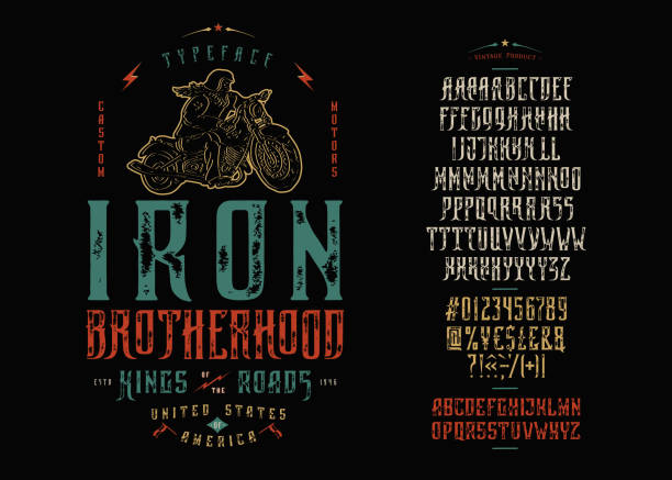 schrift eisen bruderschaft handwerk retro vintage schrift - heavy metal stock-grafiken, -clipart, -cartoons und -symbole