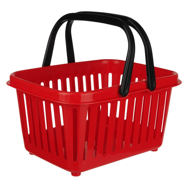 istock Red shopping basket isolated on white background 1305519492