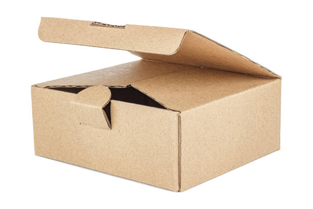 istock Flat square brown cardboard box with open lid isolated on white background 1305519811