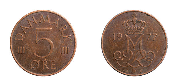 istock Denmark five ore coin on a white isolated background 1305523871