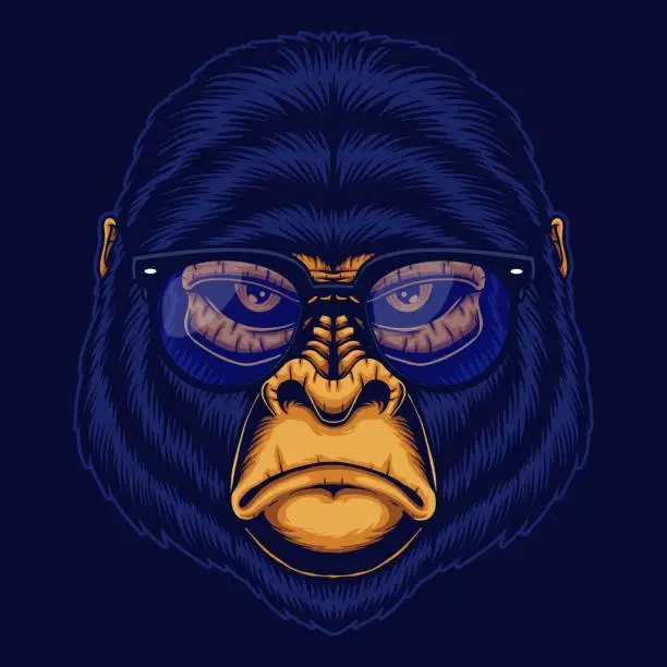 Vector illustration of Gorilla Head eyeglasses vector illustration