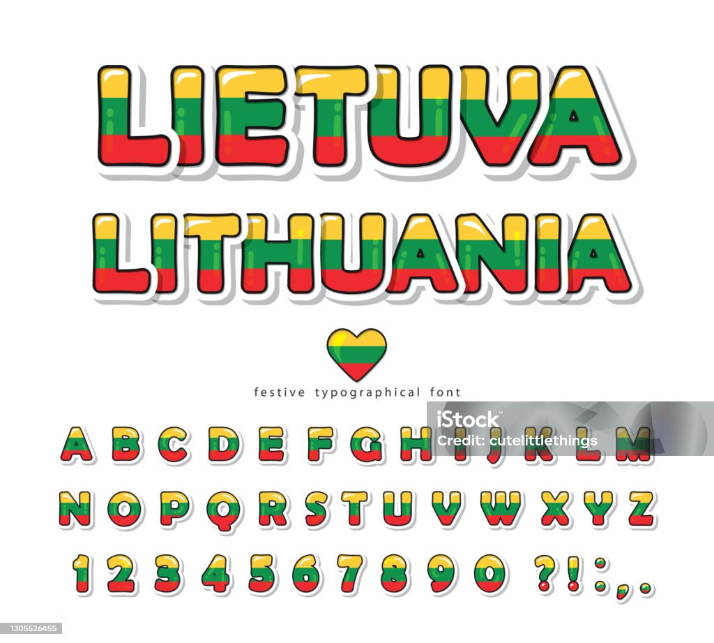 Lithuania Cartoon Font Lithuanian National Flag Colors Paper Cutout Glossy  Abc Letters And Numbers Bright Alphabet For Tourism Design Vector Stock  Illustration - Download Image Now - iStock
