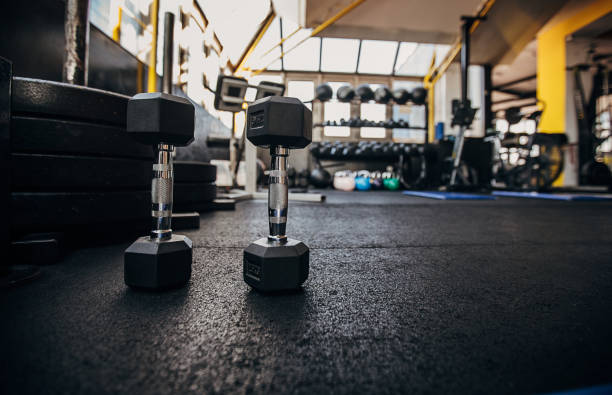 Dumbbells on the floor in gym
