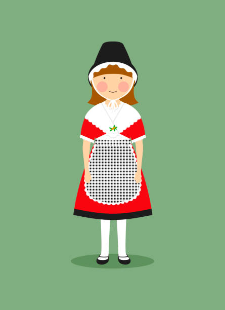 Welsh traditional clothing for women Girl wearing the traditional clothing in Wales. Elements distributed in different layers for easy edition. welsh culture stock illustrations