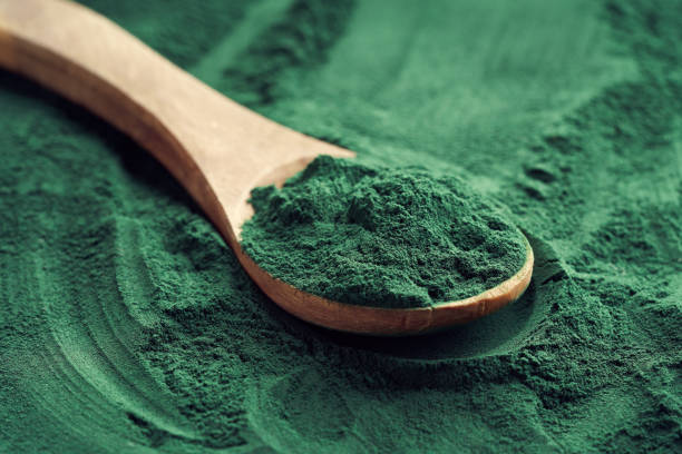istock Fresh spirulina powder on a wooden spoon 1305545327